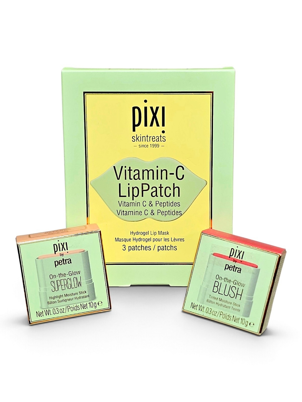 Pixi On-the-Glow Blush Juicy SuperGlow NaturaLustre LipPatch 3-Piece Set New